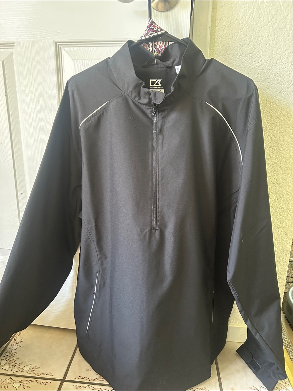 Cutter & Buck Men’s Black Half-Zip Windbreaker with Reflective Piping